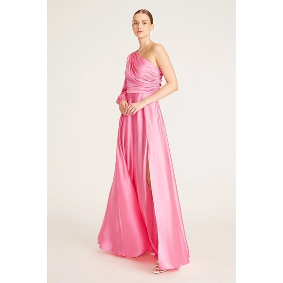 AMUR Elsabet One Shoulder Gown Calla Lily Pink Satin One Shoulder - Picture 2 of 7